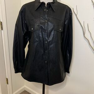 Zara Black Faux Leather Overshirt. Size L Like New Condition